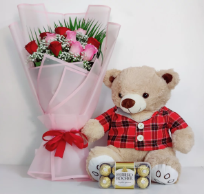 Bouquet with Teddy Chocolate for Same Day Delivery