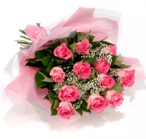 12 PINK ROSES BOUQUET