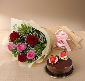 send roses bouquet and cake