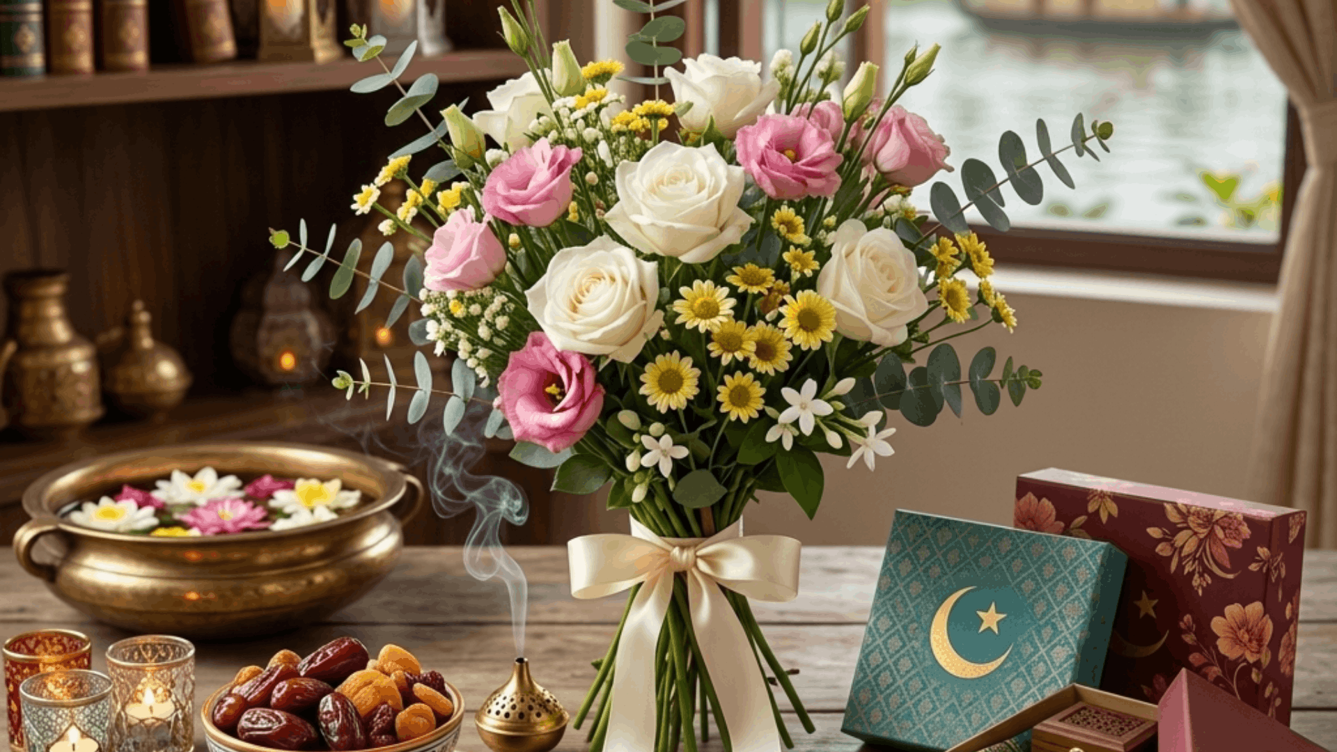 eid spray roses bouquet with balloons & chocolates