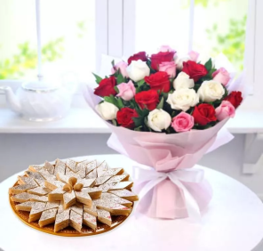 bouquet and kaju katli