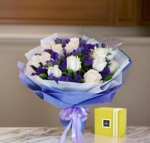 white flowers bouquet chocolates