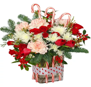 flower vase with candy canes