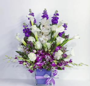 purple white premium flowers arrangements