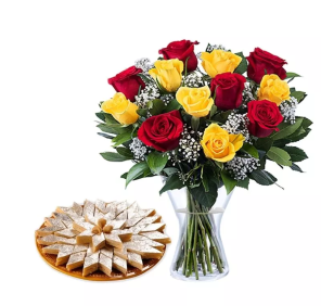 kaju katli and roses