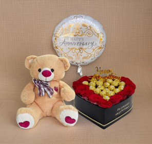 anniversary flower box and teddy