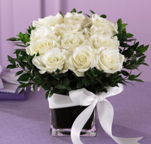 15 white roses short vase