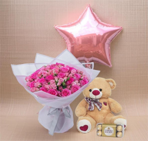 pink roses teddy chocolates