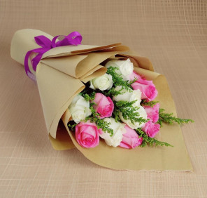bouquet of pink white roses