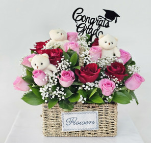 Graduation flower gift with teddy
