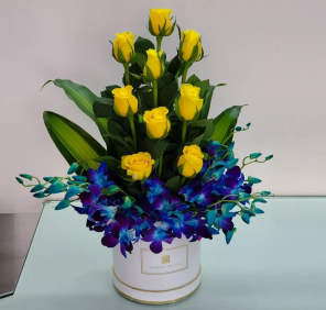 Yellow Roses Orchid in Box Free Delivery in Dubai