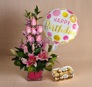birthday flowers chocolates balloon