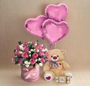 pink and white flowers teddy