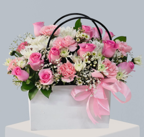 Pink white flowers bag
