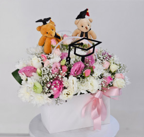 buy rose basket with teddy