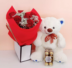 roses chocolates teddy combo