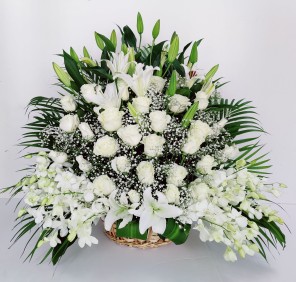 LILIES ROSES ORCHIDS BIG BASKET