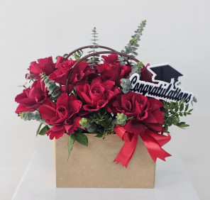 Red roses bouquet for graduation