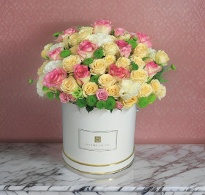 pastel pink flower box