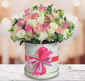 pink white flower box