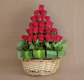 red roses pyramid shape