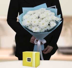 white chrysanthemum and patchi