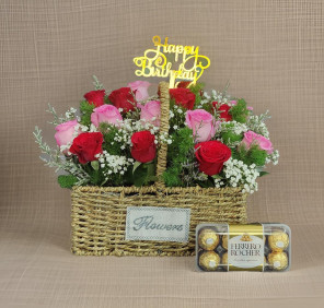 Buy birthday roses and chocolates gift Dubai