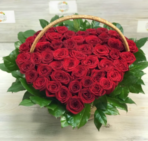 51 ROSES HEART BASKET