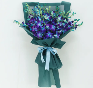 bouquet of blue orchids