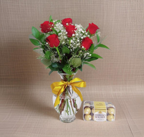 6 red roses chocolates