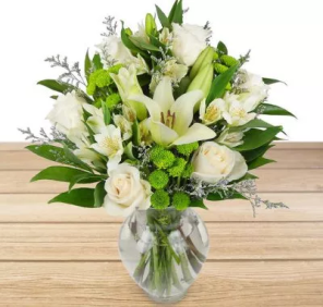 white flower vase