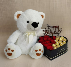 birthday roses chocolates and teddy